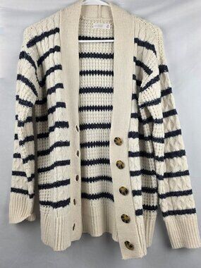 Croft & Barrow White with Navy Stripe Chunky Button Front Cardigan, XS